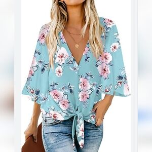 Chic Blue Floral Women's Blouse